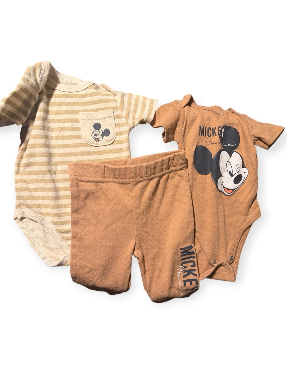 Disney Baby Mickey Mouse Bodysuit & Shorts Outfit Set 6/9M Tan